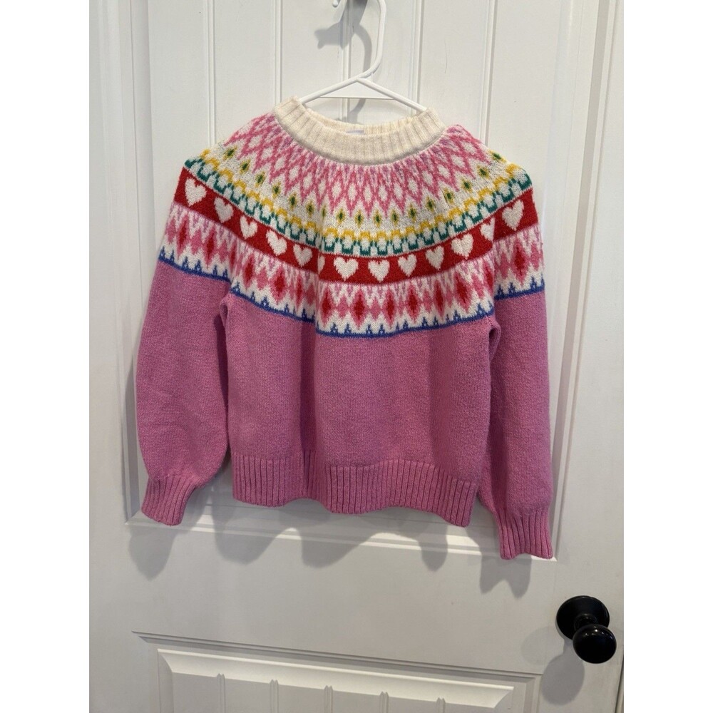 Old Navy Girls Fair Isle Heart Sweater Pink Multicolor Size M 8 NWOT